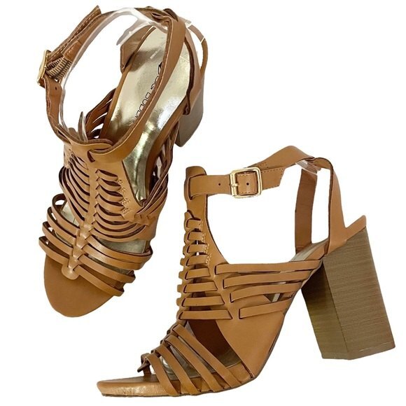 Big Buddha Strappy Block Heel Gladiator Sandal Camel Tan Faux Leather Size 8.5 - Picture 12 of 12